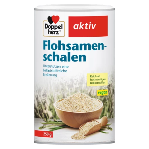 Abbildung der Produktverpackung Doppelherz aktiv Flohsamenschalen Frontansicht